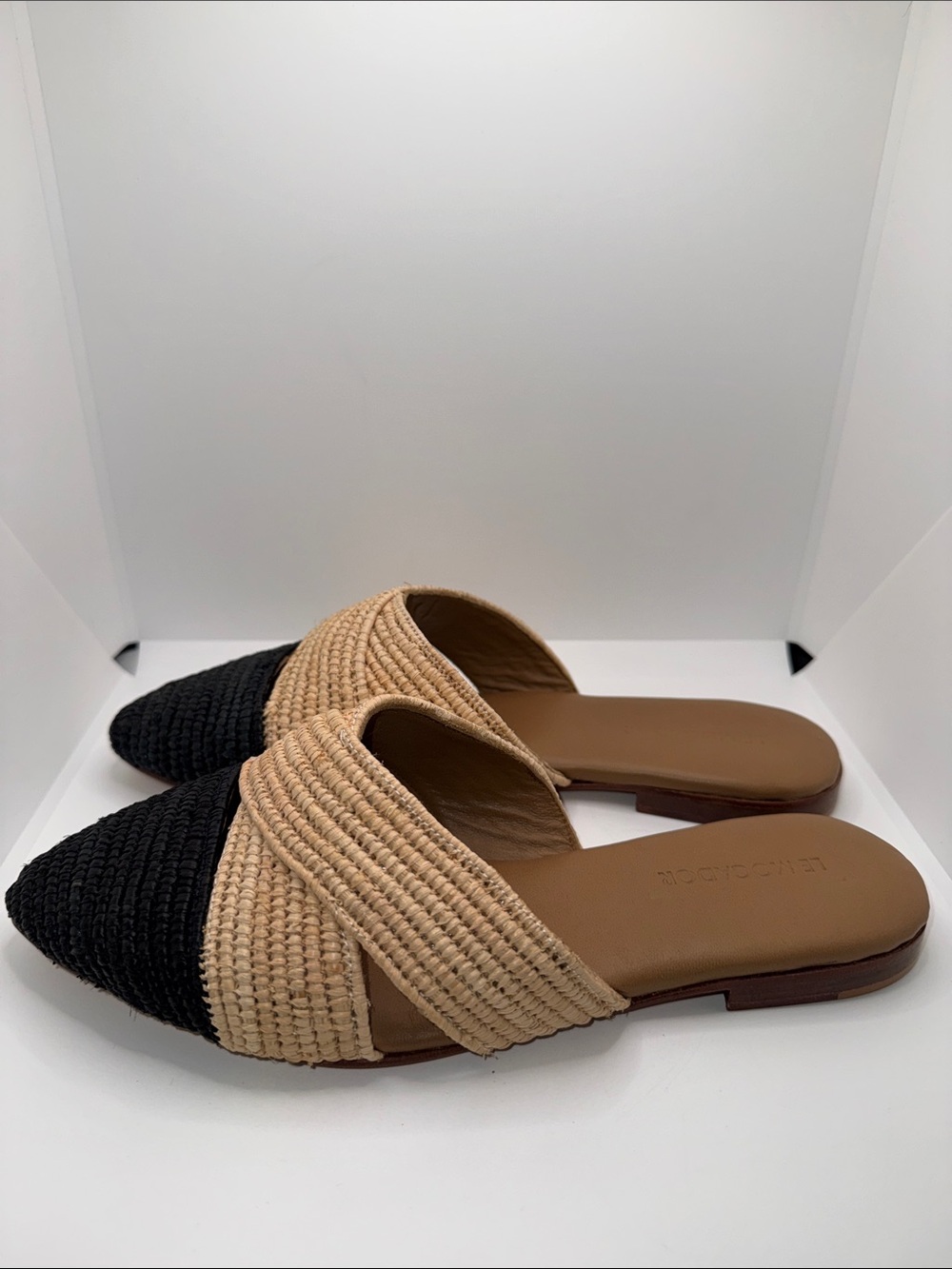 LE MOGADOR Azoulay Flats Woven Slip On Mules Women’s EU 38 US 7.5-8